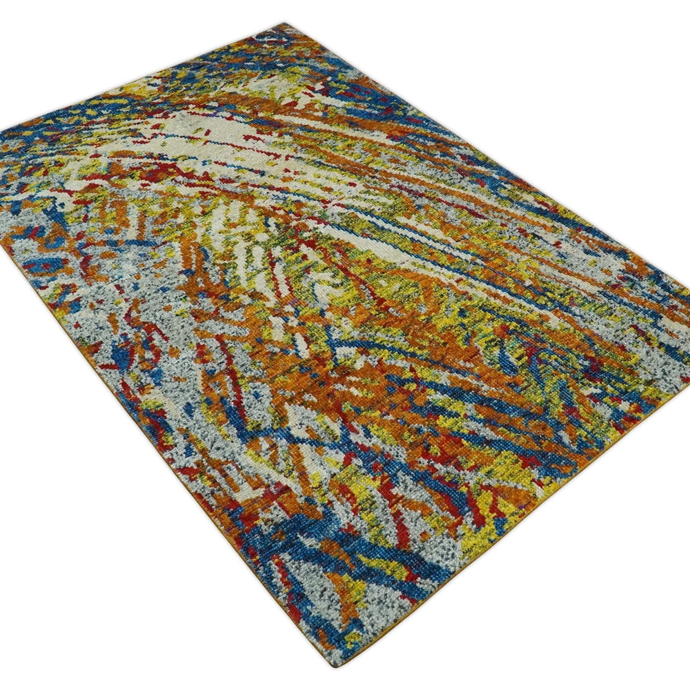 5x8 Hand Knotted Multicolor Modern Abstract Recycled Silk Area Rug