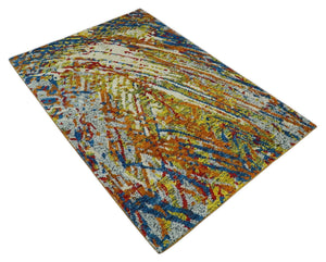 5x8 Hand Knotted Multicolor Modern Abstract Recycled Silk Area Rug