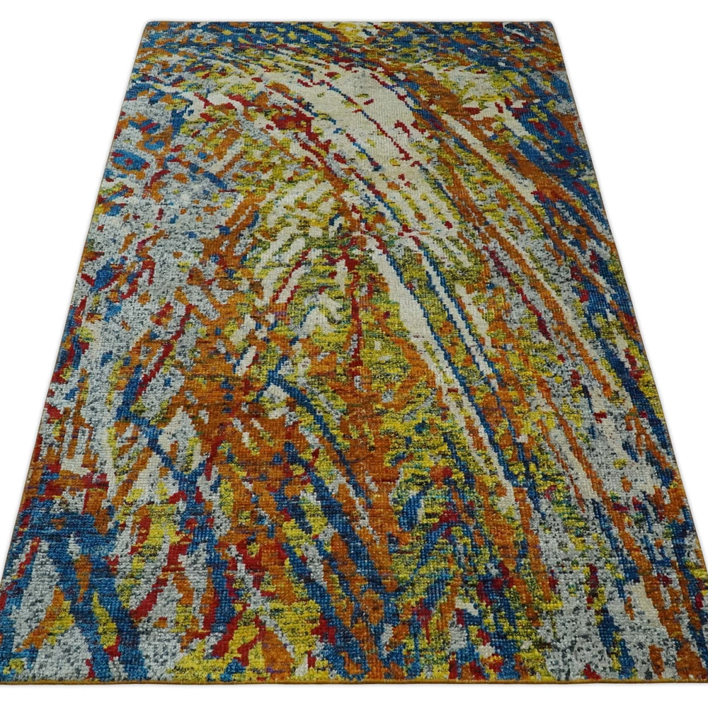 5x8 Hand Knotted Multicolor Modern Abstract Recycled Silk Area Rug