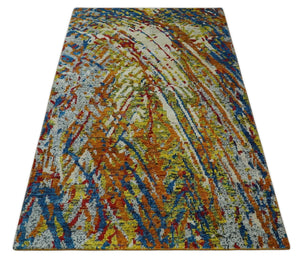 5x8 Hand Knotted Multicolor Modern Abstract Recycled Silk Area Rug