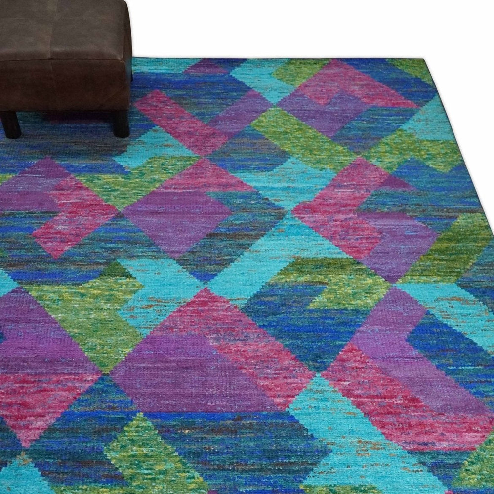 5x8 Hand Knotted Multicolor Modern Geometric Recycled Silk Area Rug