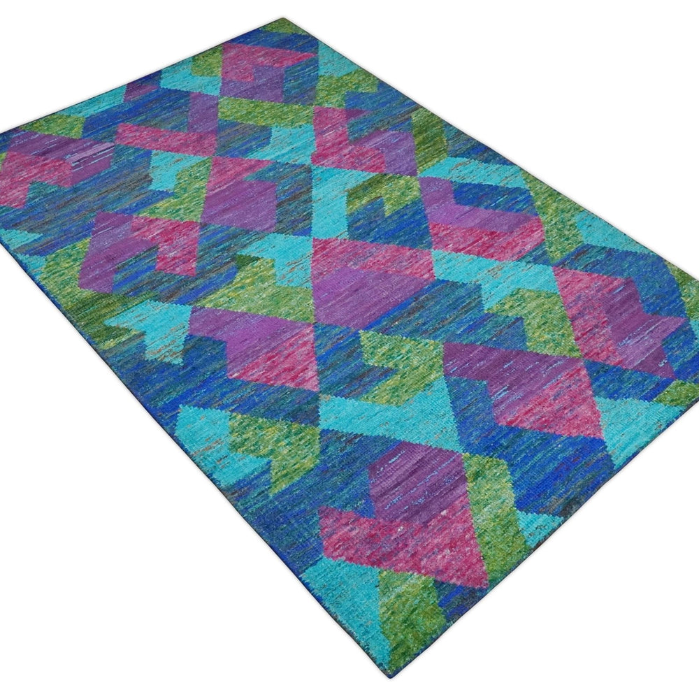 5x8 Hand Knotted Multicolor Modern Geometric Recycled Silk Area Rug