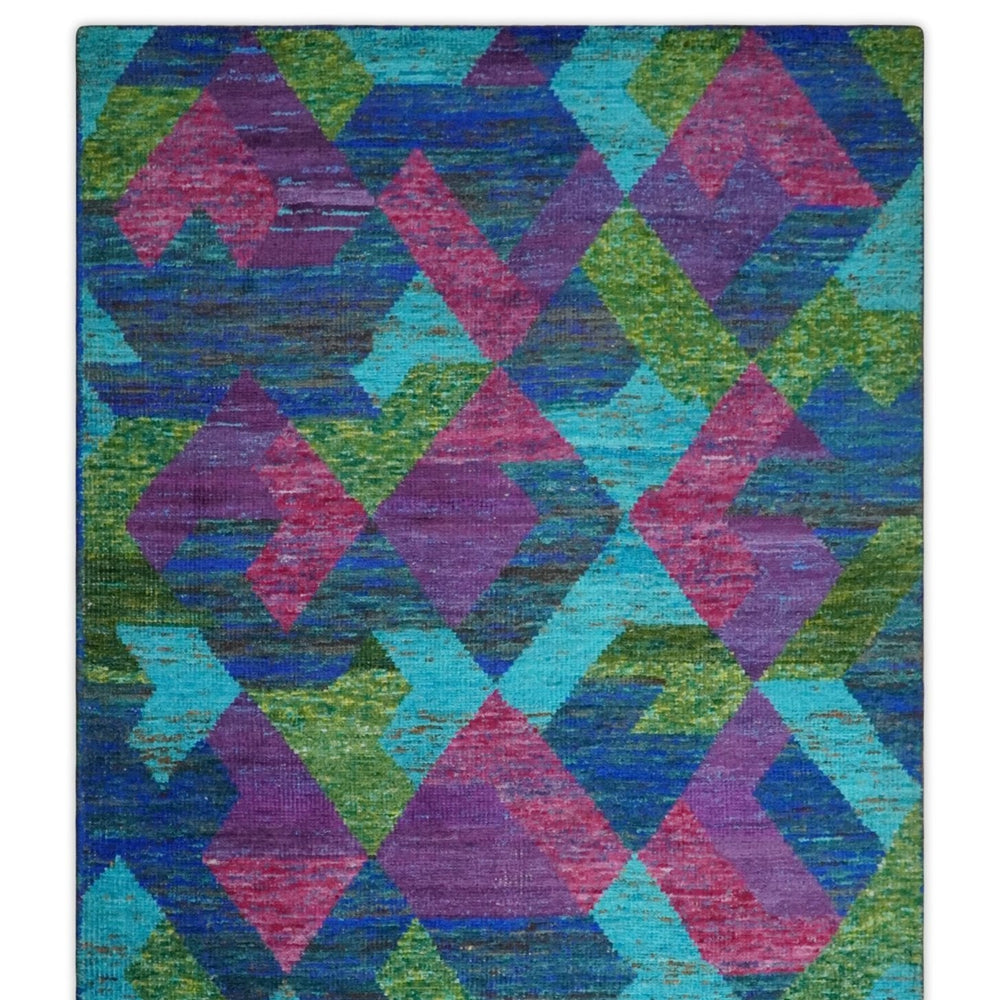 5x8 Hand Knotted Multicolor Modern Geometric Recycled Silk Area Rug