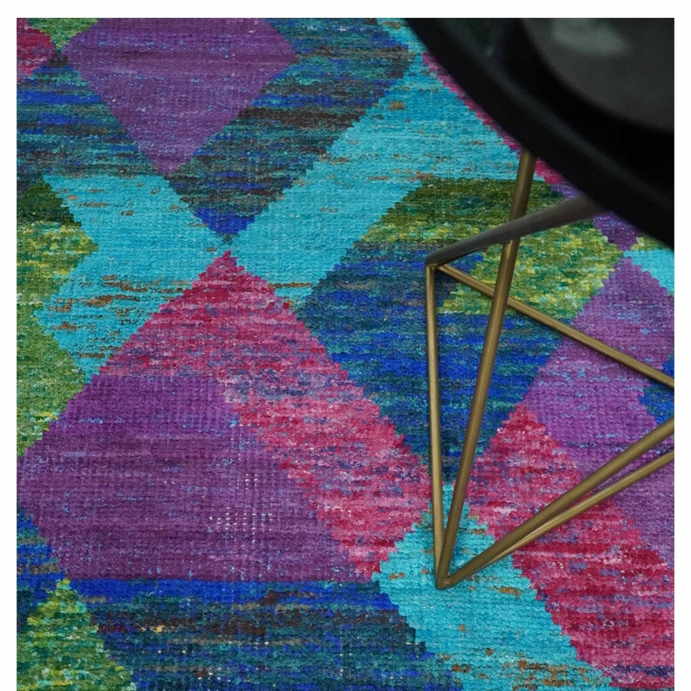 5x8 Hand Knotted Multicolor Modern Geometric Recycled Silk Area Rug