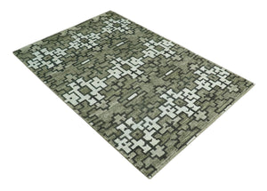 5x8 Hand Knotted Beige and Ivory Modern Contemporary Recycled Silk Area Rug