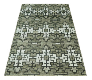 5x8 Hand Knotted Beige and Ivory Modern Contemporary Recycled Silk Area Rug