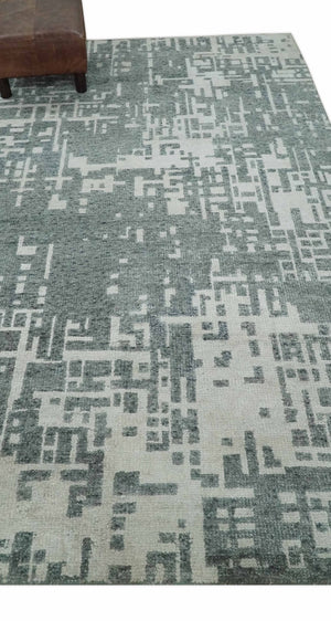 5x8 Hand Knotted Silver, Charcoal and Ivory Modern Abstract Contemporary Recycled Silk Area Rug