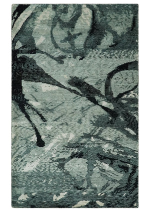5x8 Hand Knotted Teal, Black and Ivory Antique Contemporary Bamboo Silk Area Rug