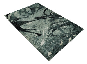 5x8 Hand Knotted Teal, Black and Ivory Antique Contemporary Bamboo Silk Area Rug