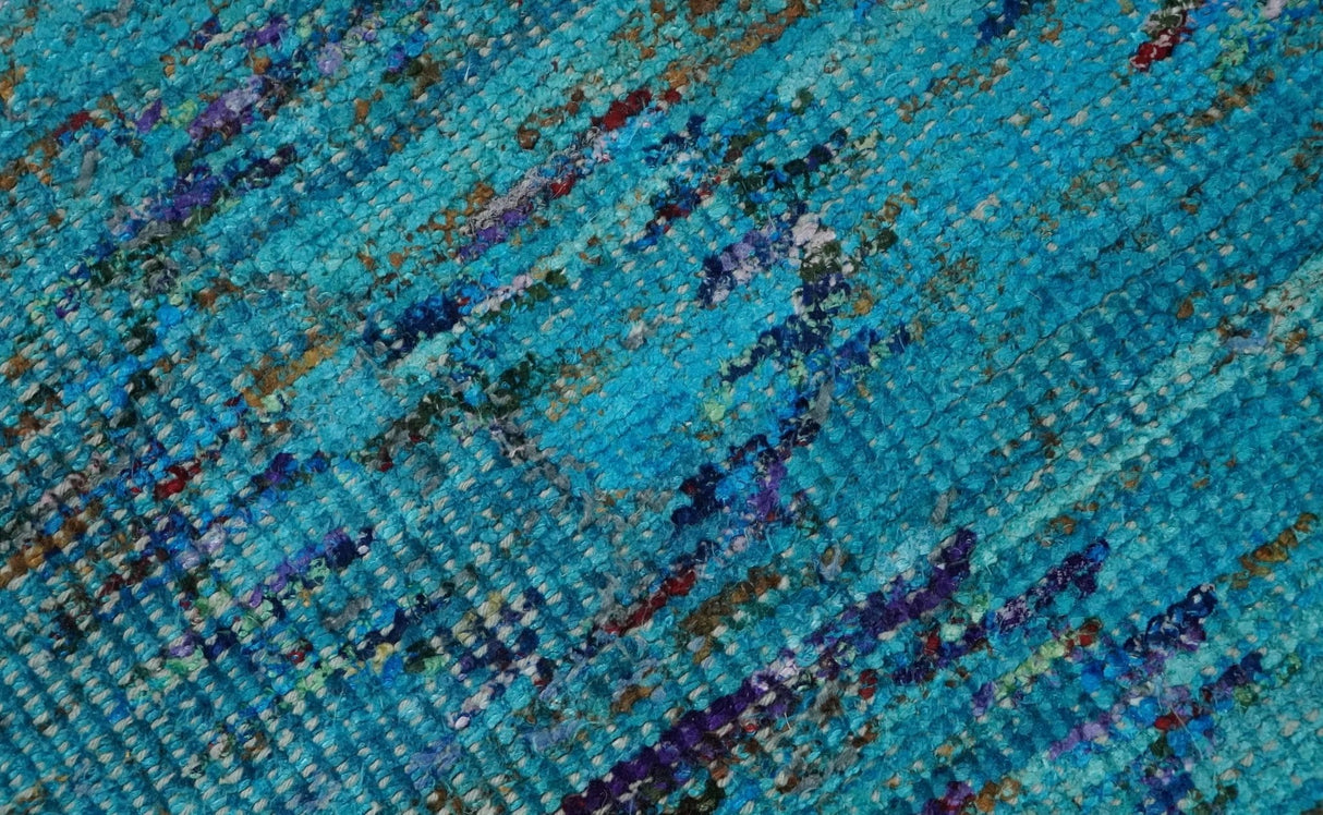 5x8 Hand Knotted Teal Blue and Violet Modern Contemporary Recycled Silk Area Rug