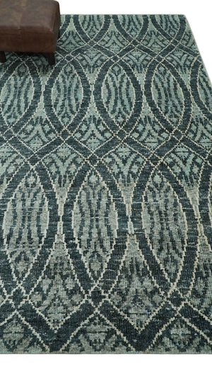 5x8 Hand Knotted Teal, Ivory and Blue Modern Style  Recycled Silk Area Rug