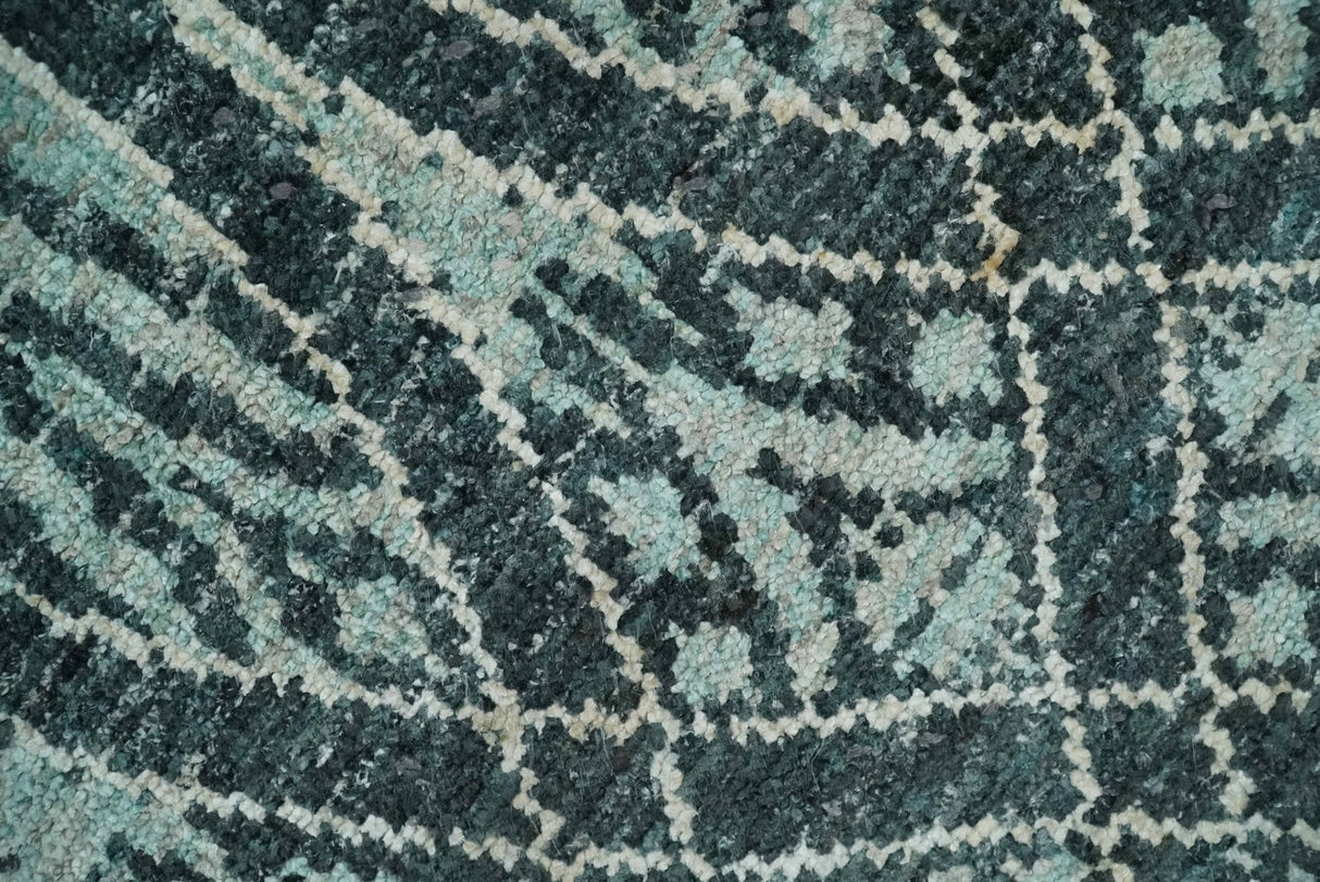 5x8 Hand Knotted Teal, Ivory and Blue Modern Style  Recycled Silk Area Rug