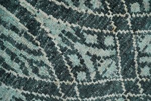 5x8 Hand Knotted Teal, Ivory and Blue Modern Style  Recycled Silk Area Rug