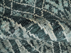 5x8 Hand Knotted Teal, Ivory and Blue Modern Style  Recycled Silk Area Rug