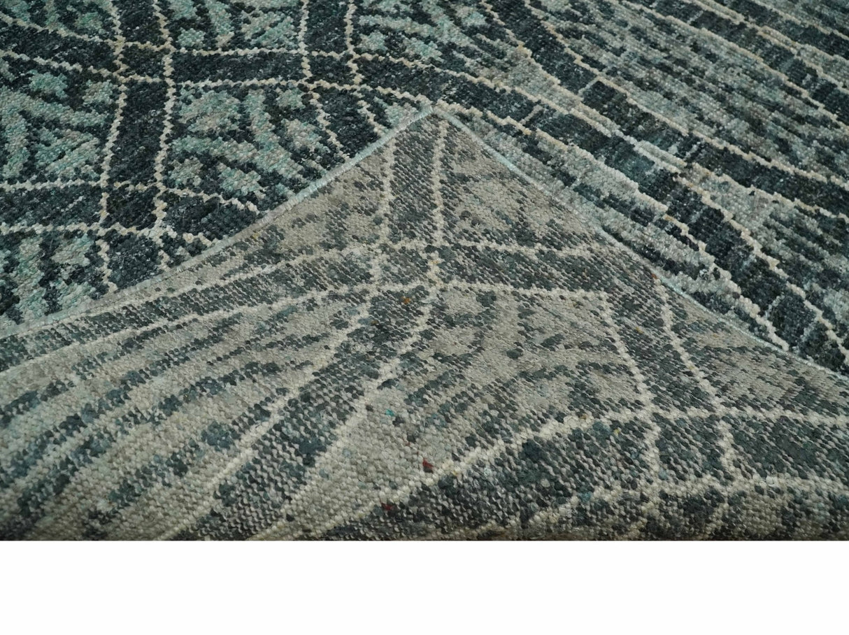 5x8 Hand Knotted Teal, Ivory and Blue Modern Style  Recycled Silk Area Rug