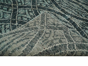 5x8 Hand Knotted Teal, Ivory and Blue Modern Style  Recycled Silk Area Rug