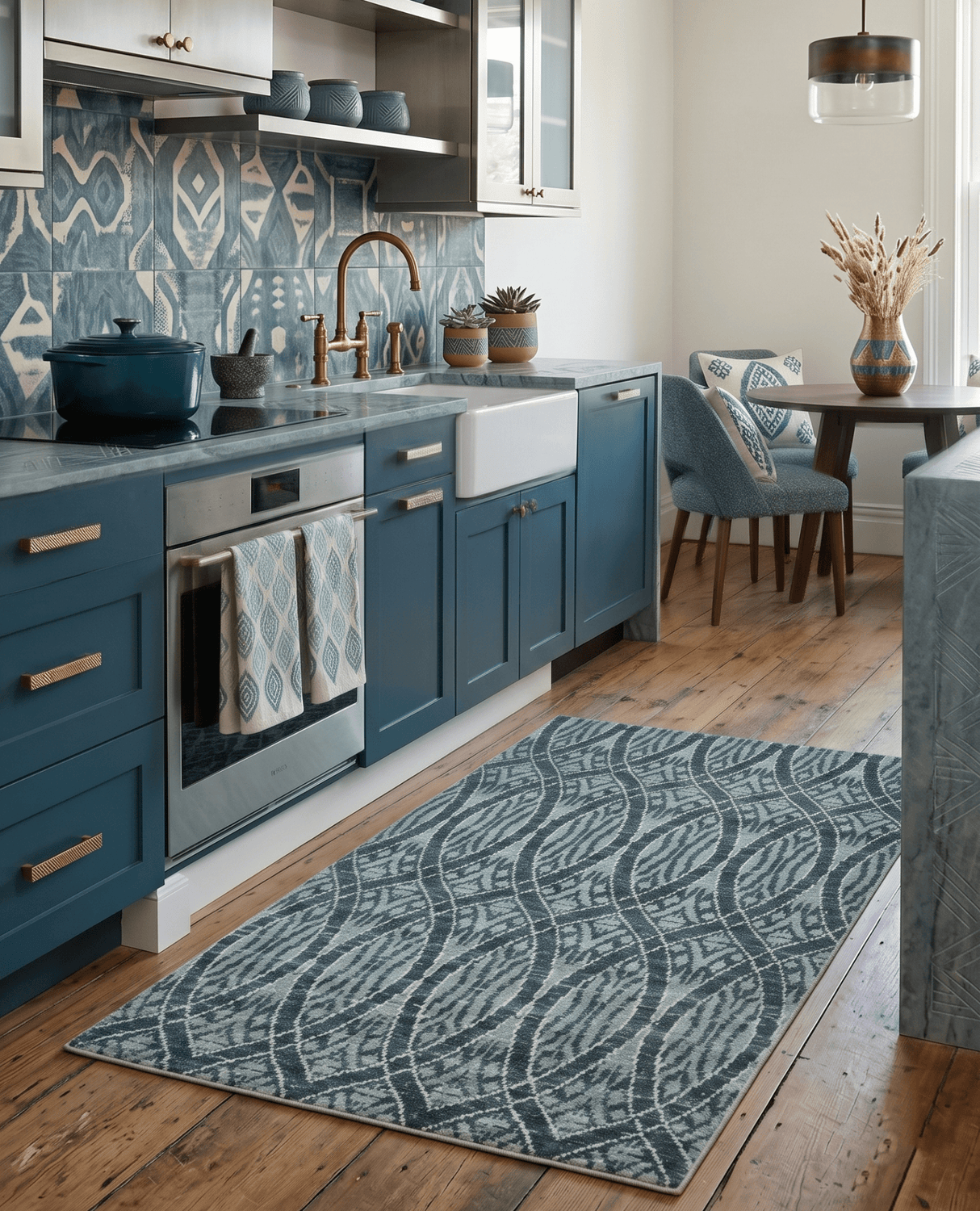 5x8 Hand Knotted Teal, Ivory and Blue Modern Style  Recycled Silk Area Rug
