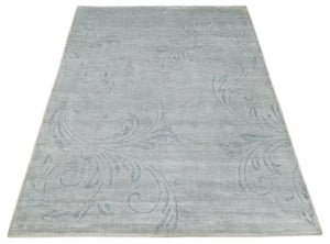 5x8 Hand Woven Silver and Gray Modern Floral Art Silk Rug