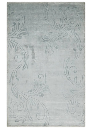 5x8 Hand Woven Silver and Gray Modern Floral Art Silk Rug