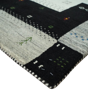 5x8 Ivory and Black Striped Wool Hand Woven Southwestern Gabbeh Rug