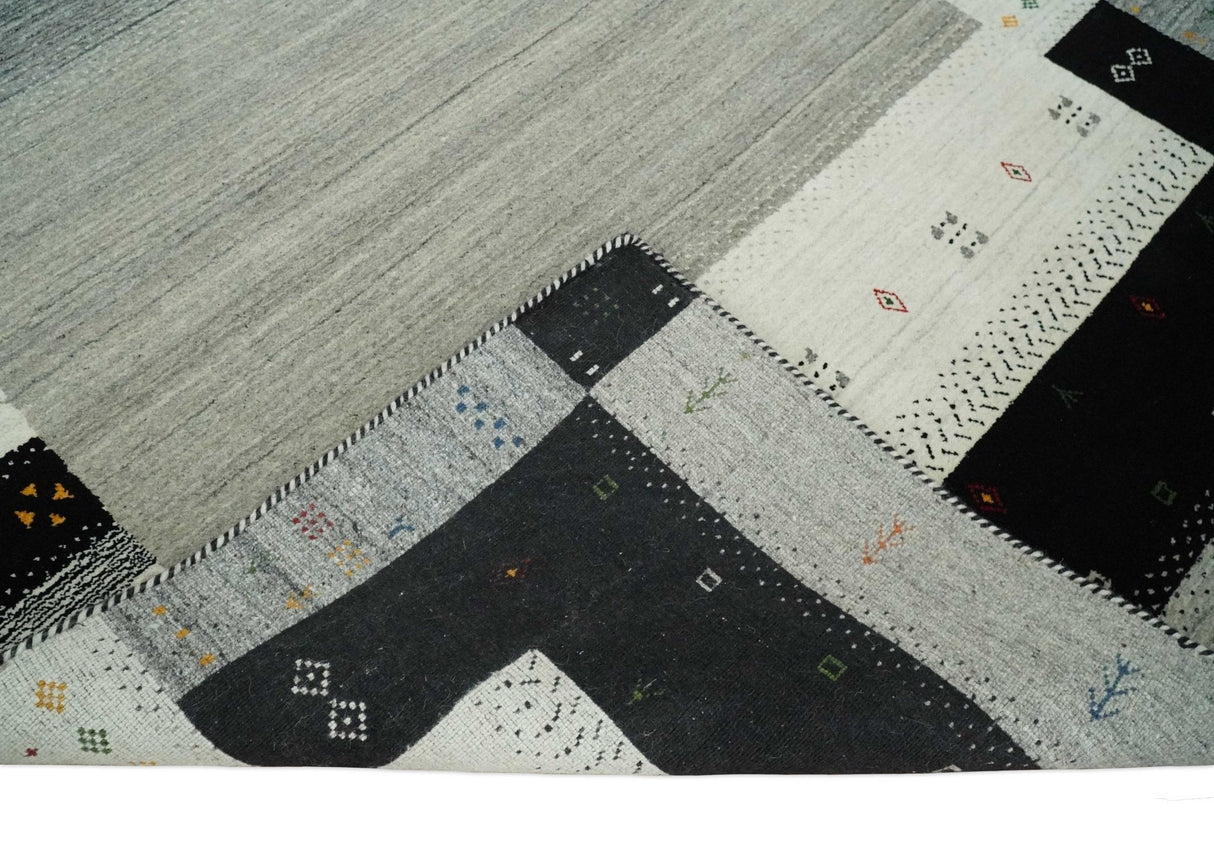 5x8 Ivory and Black Striped Wool Hand Woven Southwestern Gabbeh Rug
