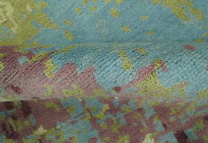 5x8 Modern Abstract Aqua, Olive and Brown Hand Knotted wool Area Rug