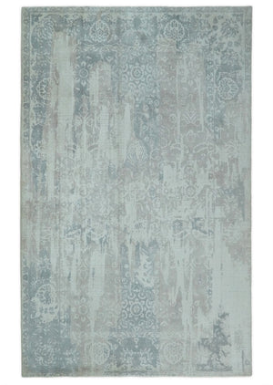 5.8x7.9 Modern Abstract Blue and Brown Hand Loom Wool Rug