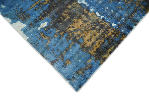 Hand Loom 5.8x8 Modern Abstract Blue and Brown Bamboo Silk Rug