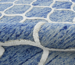 Modern Geometrical Blue Hand Tufted Wool 5x8 Area Rug