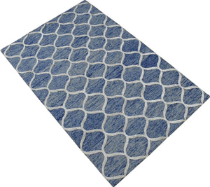 Modern Geometrical Blue Hand Tufted Wool 5x8 Area Rug
