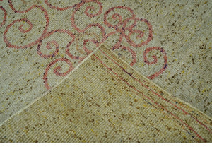 5x8 Olive, Silver and dark Peach Hand Knotted Traditional Floral wool area Rug