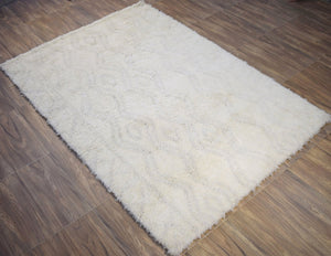 Beige and Charcoal Modern Handmade 5x8 Wool Area Rug