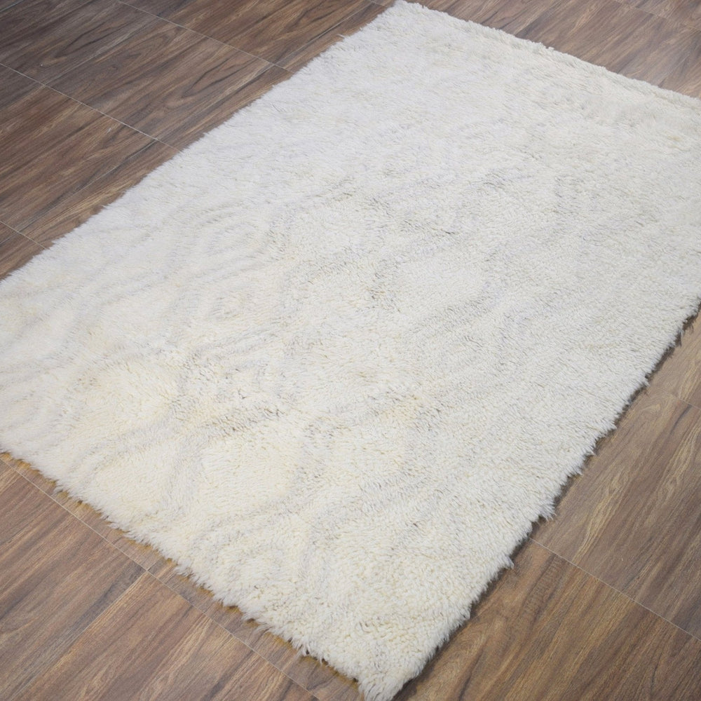 Quick Ship Modern Beige And Charcoal Hand Loom 4x6 Wool Rug