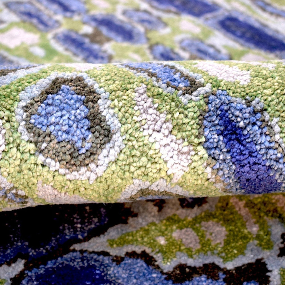 Hand Tufted 5x8 Modern Abstract Blue And Green Wool Area Rug