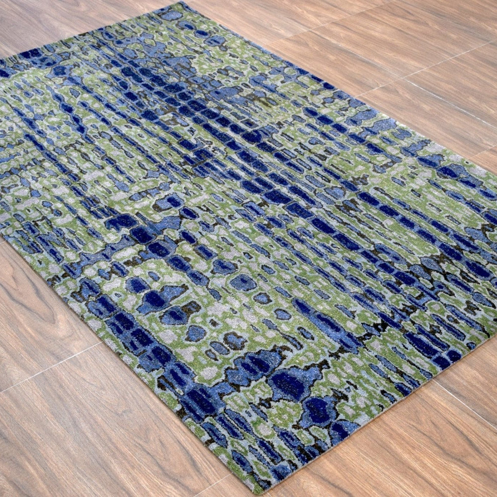 Hand Tufted 5x8 Modern Abstract Blue And Green Wool Area Rug