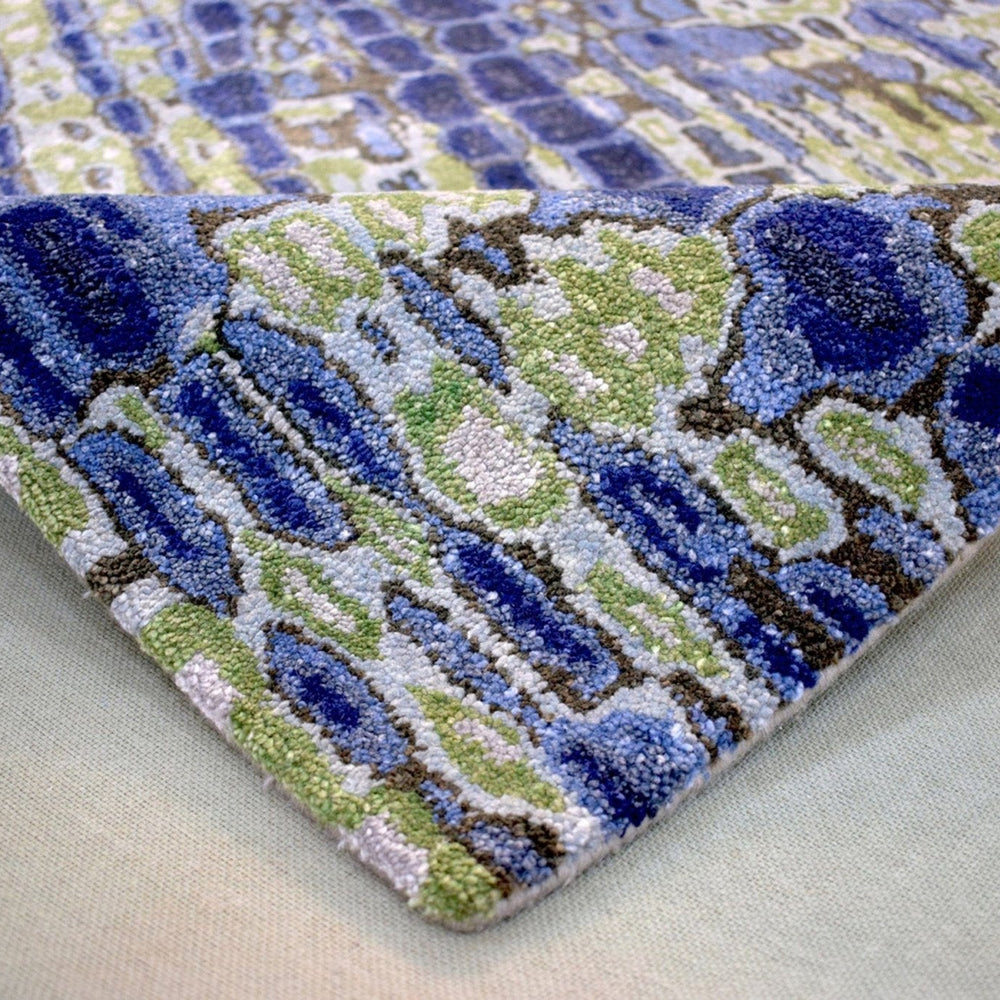 Hand Tufted 5x8 Modern Abstract Blue And Green Wool Area Rug