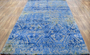 Blue Modern Style Hand Tufted Wool And Viscose 5x8  Area Rug