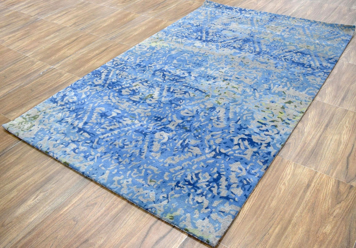 Blue Modern Style Hand Tufted Wool And Viscose 5x8  Area Rug