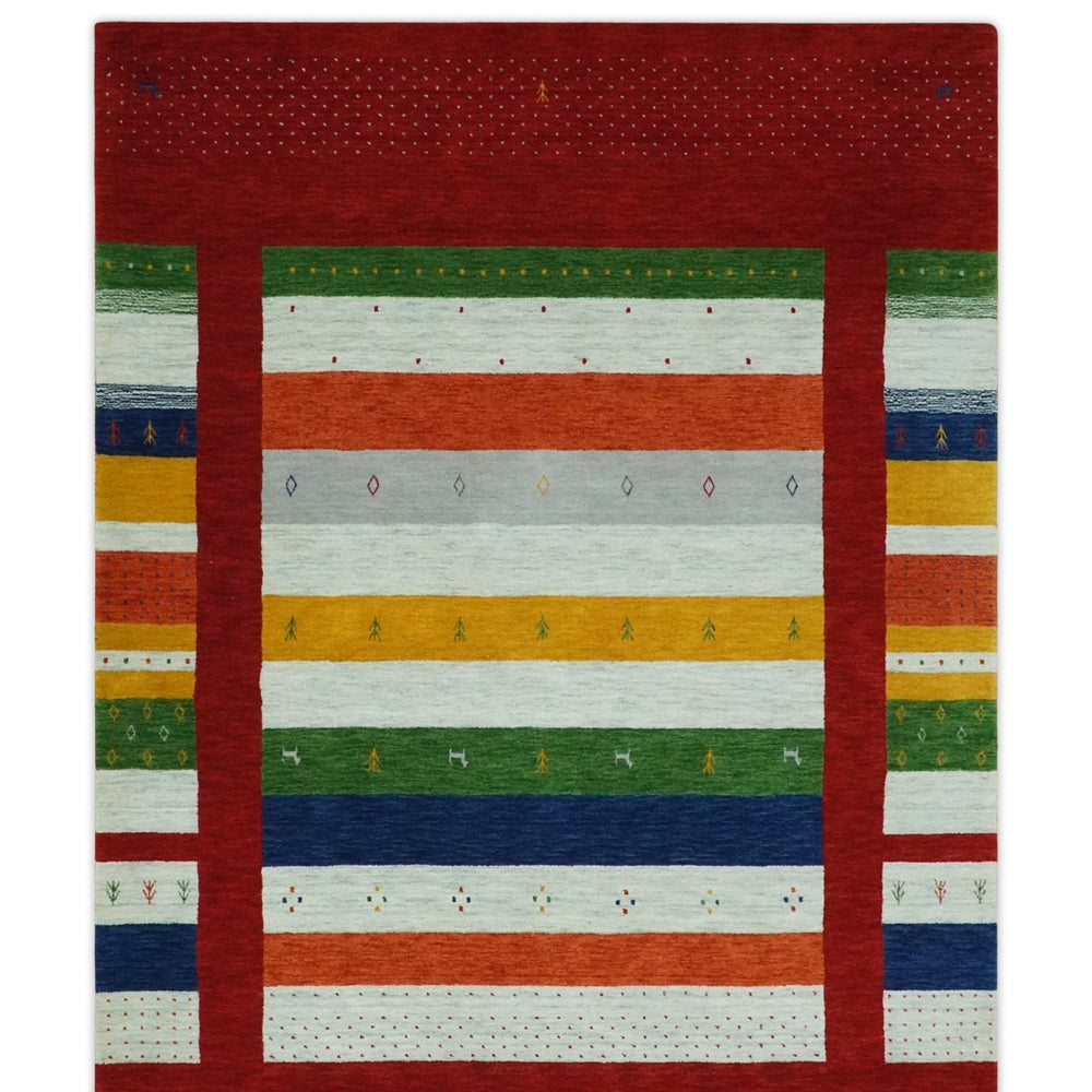 5x8 Multicolor Striped Wool Hand Woven Southwestern Lori Gabbeh Rug