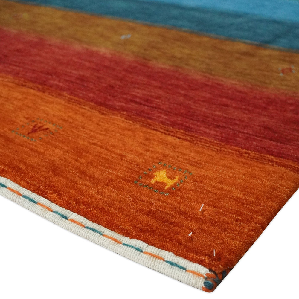 5x8 Multicolor Striped Wool Hand Woven Southwestern Lori Gabbeh Rug