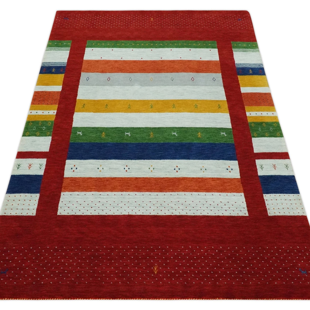 5x8 Multicolor Striped Wool Hand Woven Southwestern Lori Gabbeh Rug
