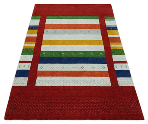 5x8 Multicolor Striped Wool Hand Woven Southwestern Lori Gabbeh Rug