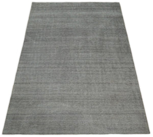 Modern Solid Gray Hand Woven 5x8 Wool and Viscose Rug