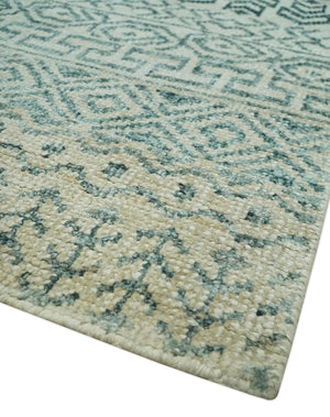 5x8 Teal and Silver Hand Knotted Southwestern Tribal Trellis wool Area Rug