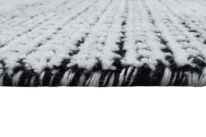 Modern Contemporary Black and White Hand Loom Wool 5x8 Area Rug
