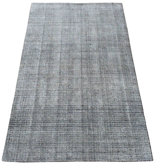 Modern Contemporary Black and White Hand Loom Wool 5x8 Area Rug