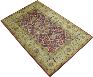 Traditional Red and Camel Hand Tufted 5x8 Wool Area Rug