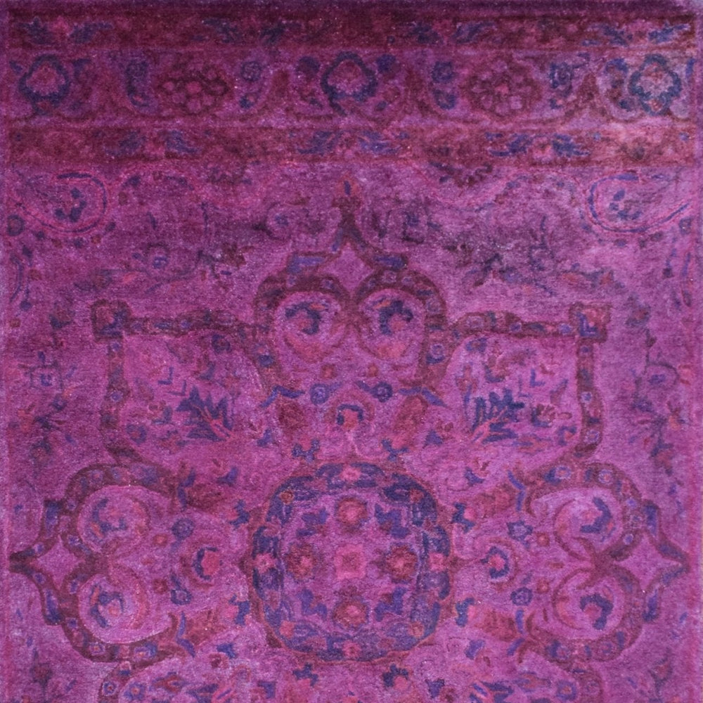 Overdyed Pink Traditional Floral Design Hand Tufted  Wool Area Rug