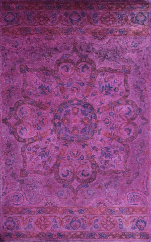Overdyed Pink Traditional Floral Design Hand Tufted  Wool Area Rug