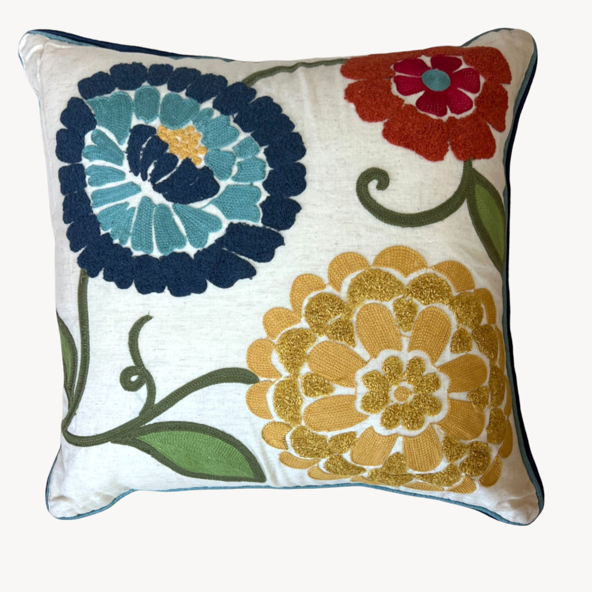 18x18" Embroidered Floral Boho Floral Throw Pillow Decorative Cover